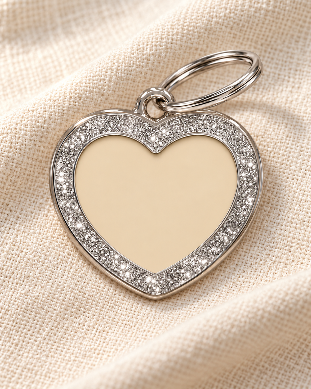 TAGiDOG Heart Spark Cream ID Tag dog ID tag on light linen