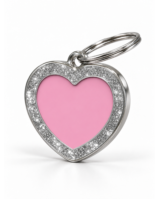 TAGiDOG Heart Spark Pink ID Tag, angled view