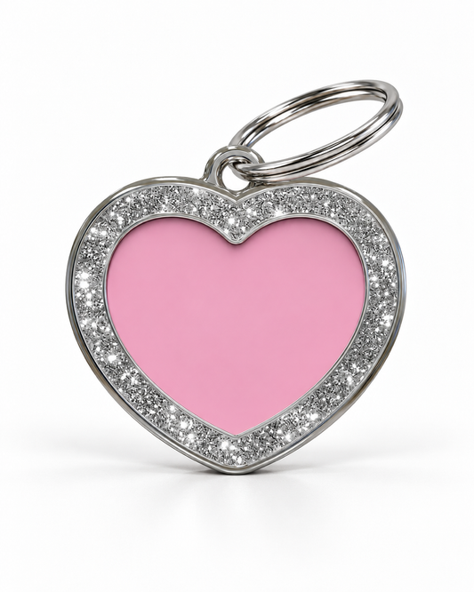 TAGiDOG Heart Spark Pink ID Tag, front view on white