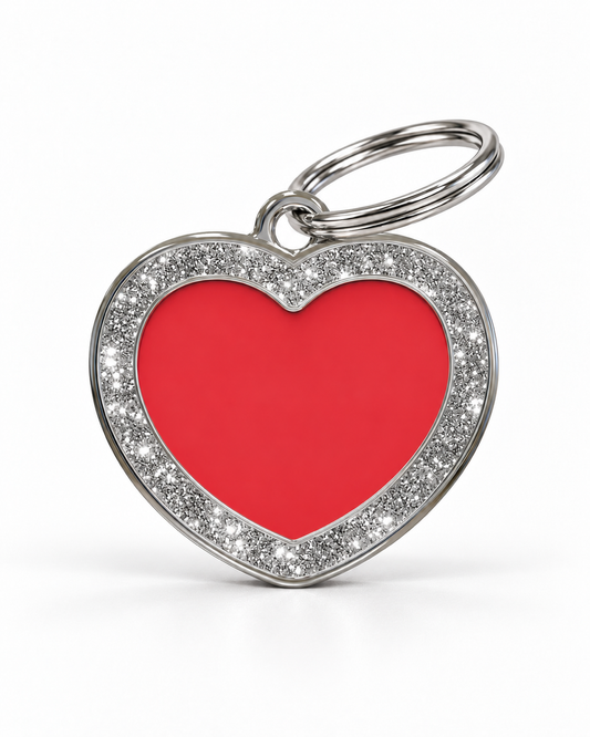 TAGiDOG Heart Spark Red ID Tag dog ID tag, front view on white