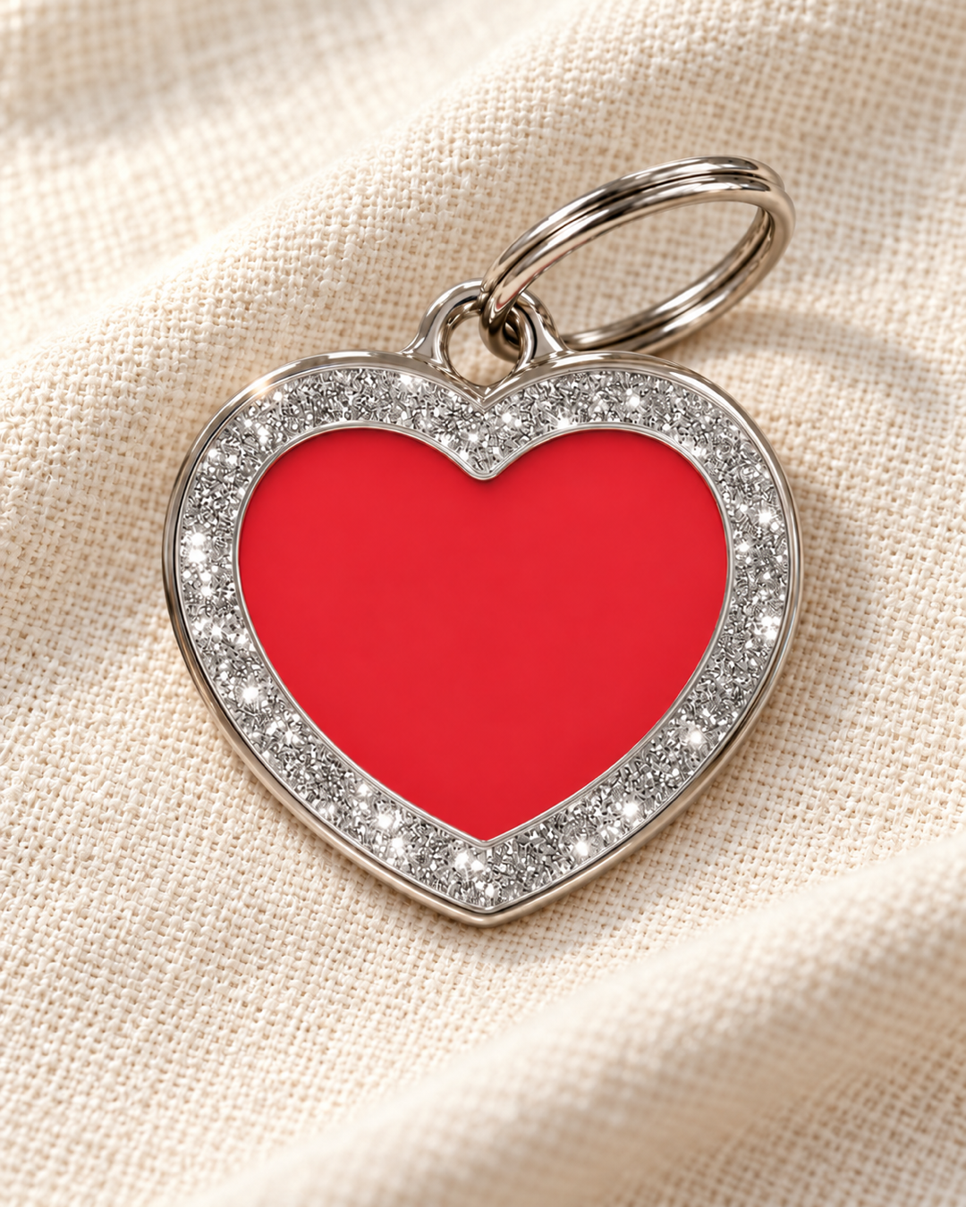 TAGiDOG Heart Spark Red ID Tag dog ID tag on light linen