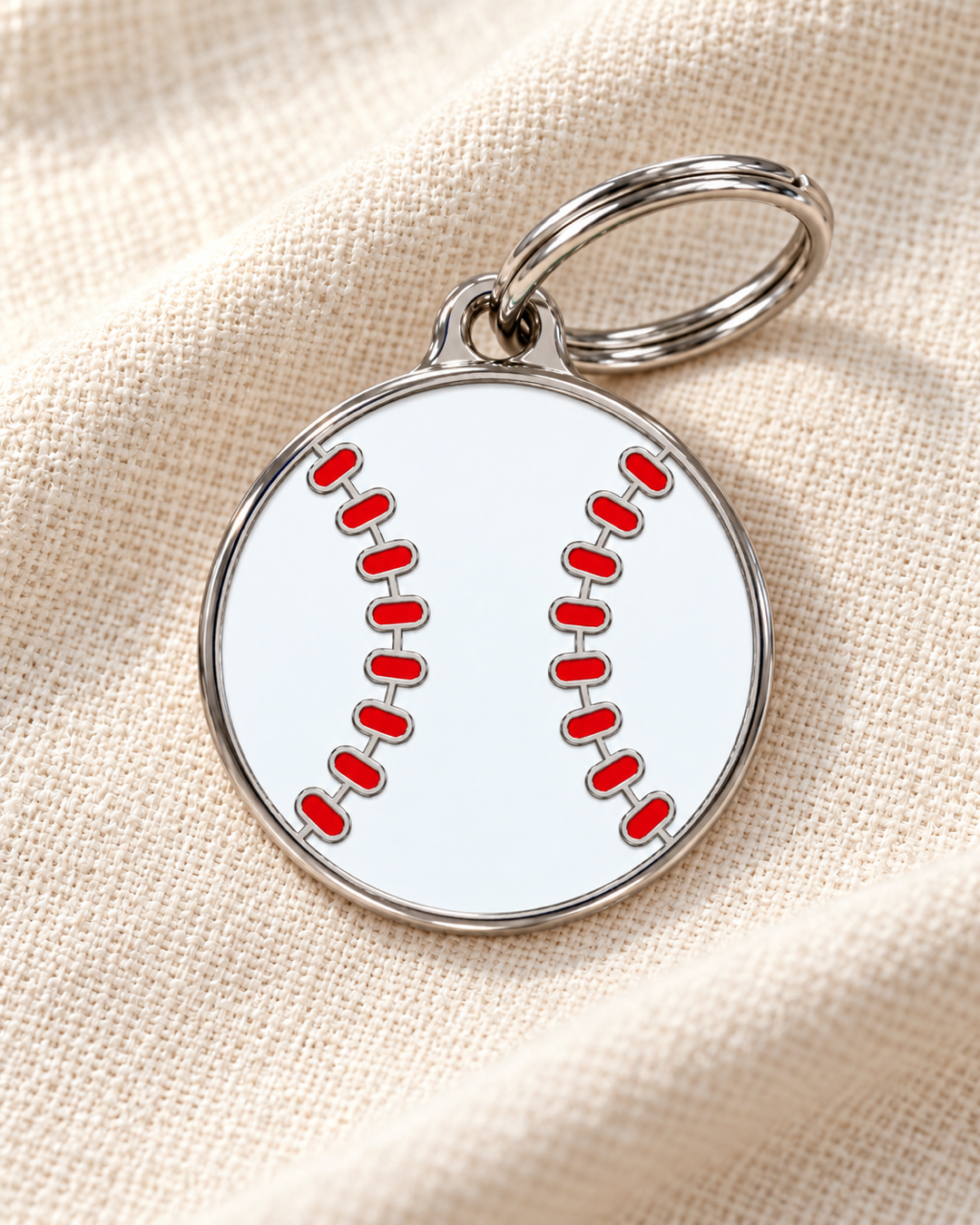 TAGiDOG Home Run Baseball ID Tag dog ID tag on light linen