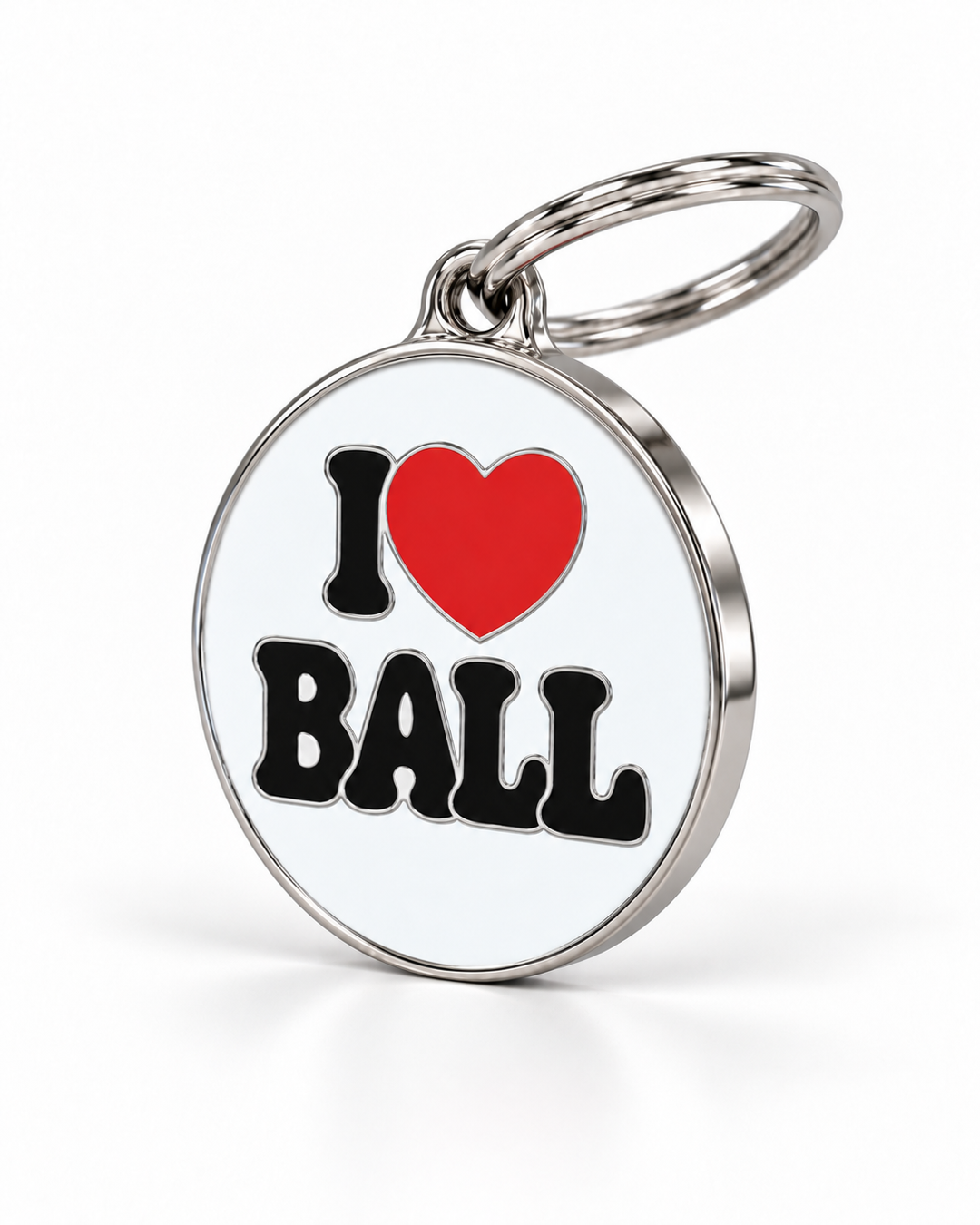 TAGiDOG I Love Ball ID tag dog ID tag, angled view