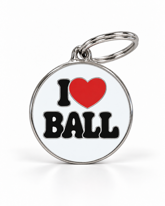 TAGiDOG I Love Ball ID tag dog ID tag, front view on white