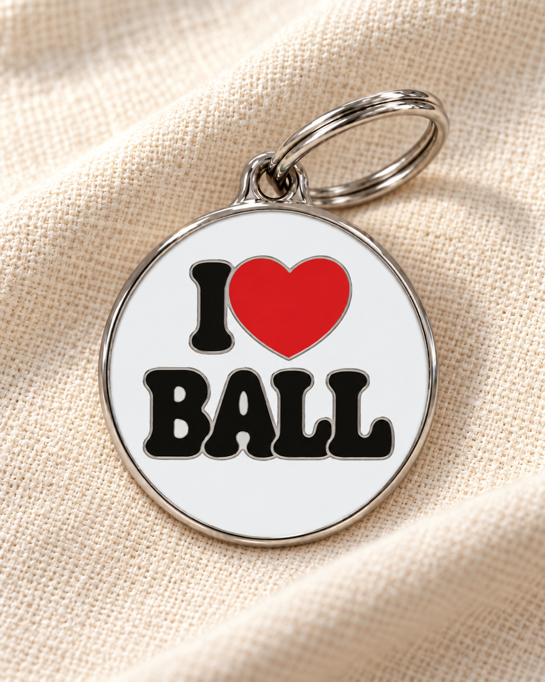 TAGiDOG I Love Ball ID tag dog ID tag on light linen
