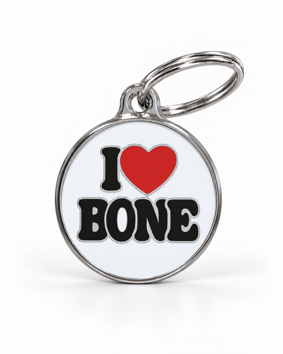 TAGiDOG I Love Bone ID tag dog ID tag, front view on white