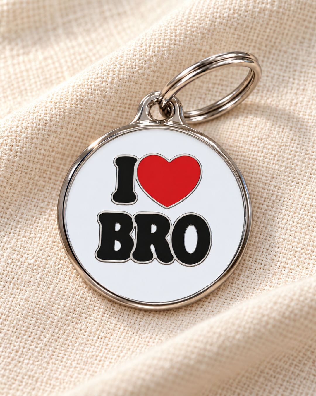 TAGiDOG I Love Bro ID tag dog ID tag on light linen