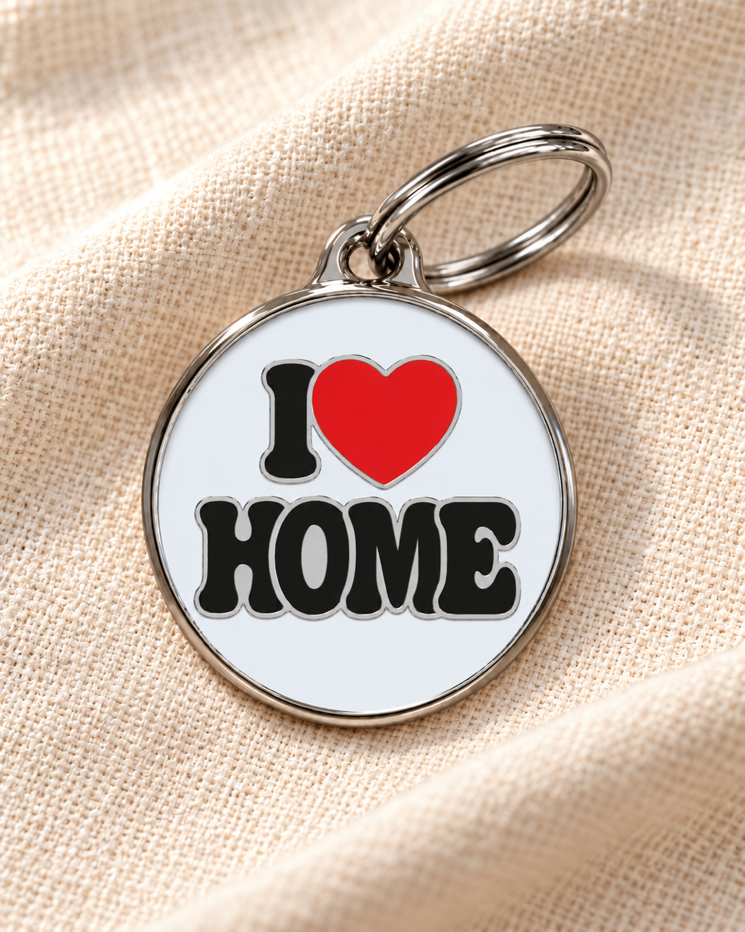 TAGiDOG I Love Home ID tag dog ID tag on light linen