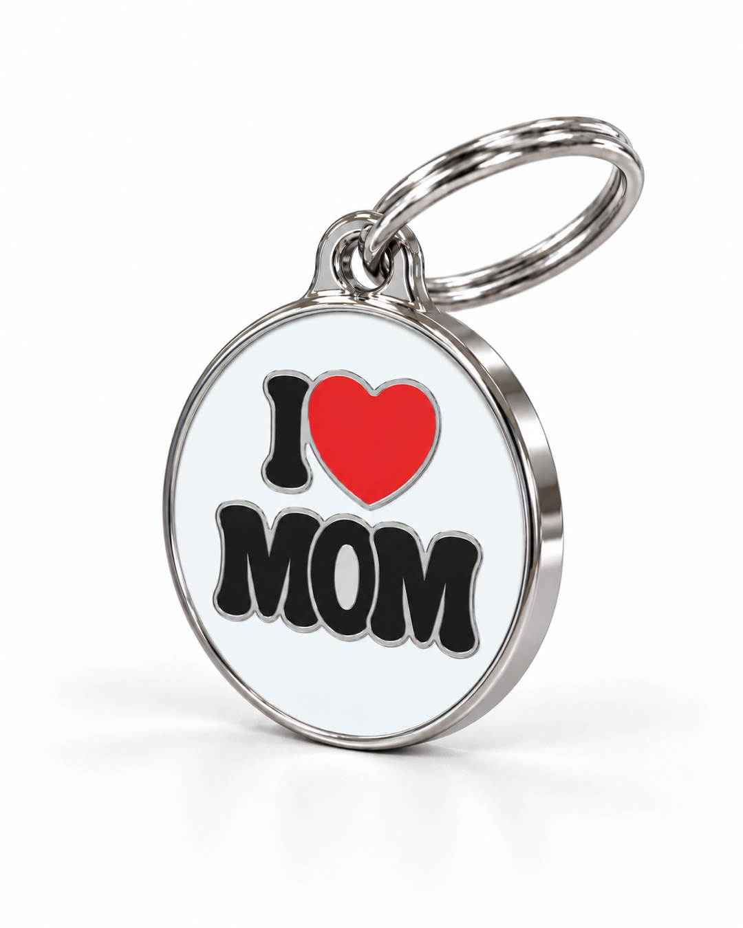 TAGiDOG I Love Mom ID tag dog ID tag, angled view