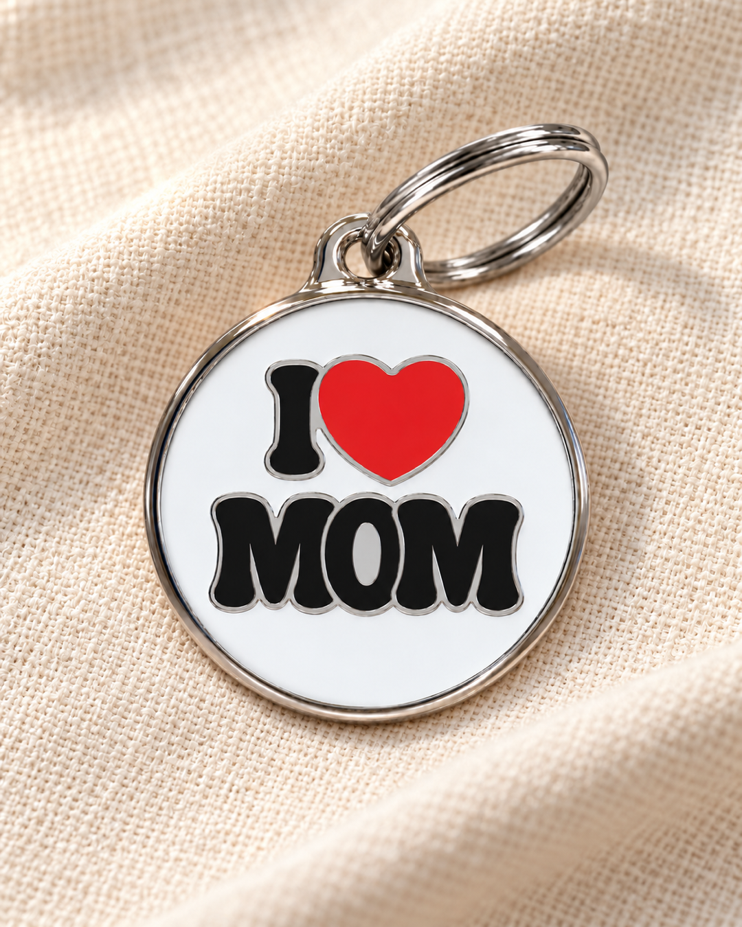 TAGiDOG I Love Mom ID tag dog ID tag on light linen