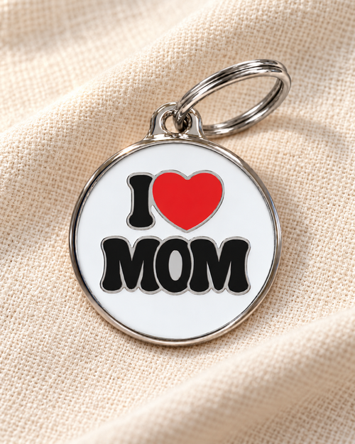 TAGiDOG I Love Mom ID tag dog ID tag on light linen