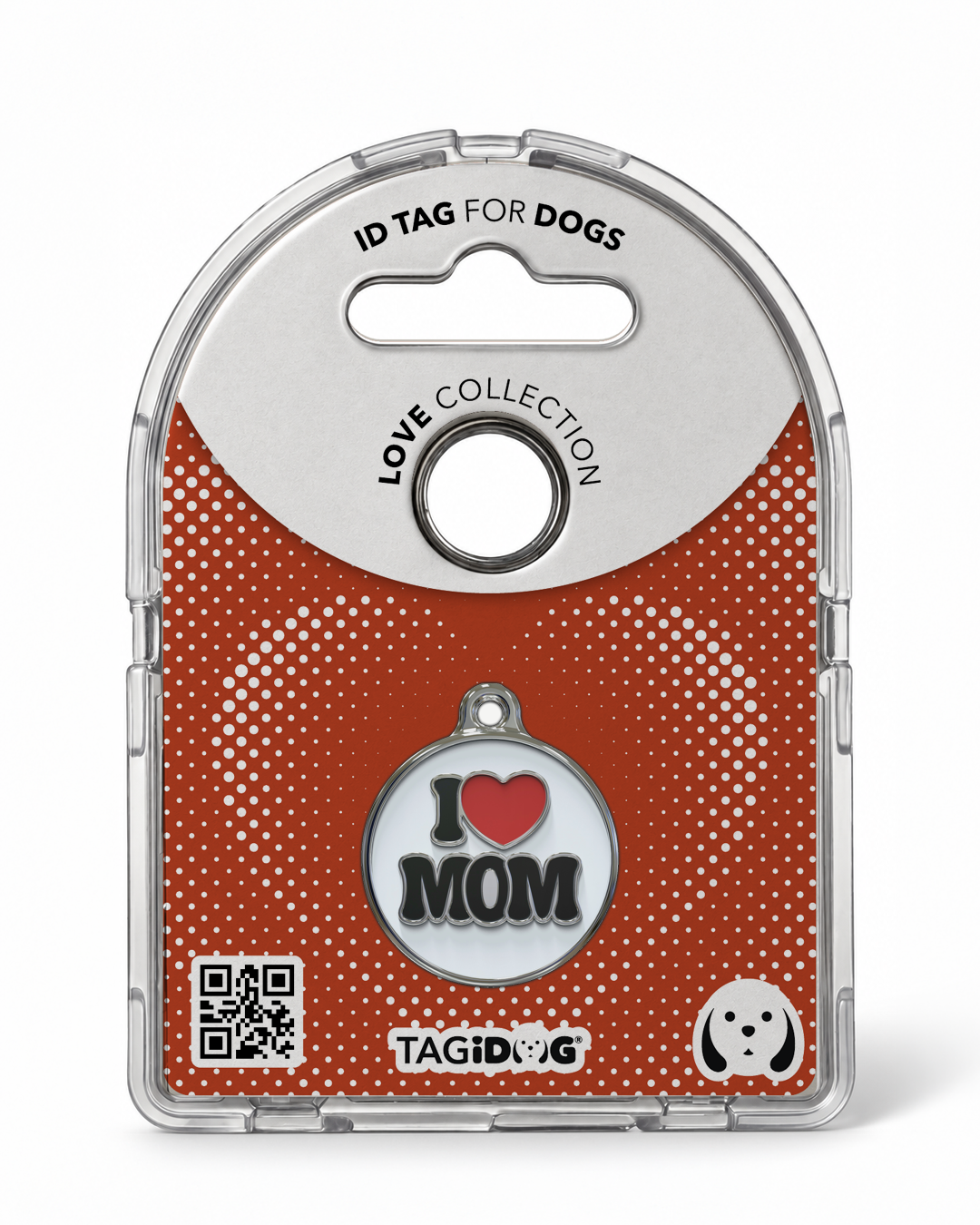 TAGiDOG I Love Mom ID tag in retail packaging