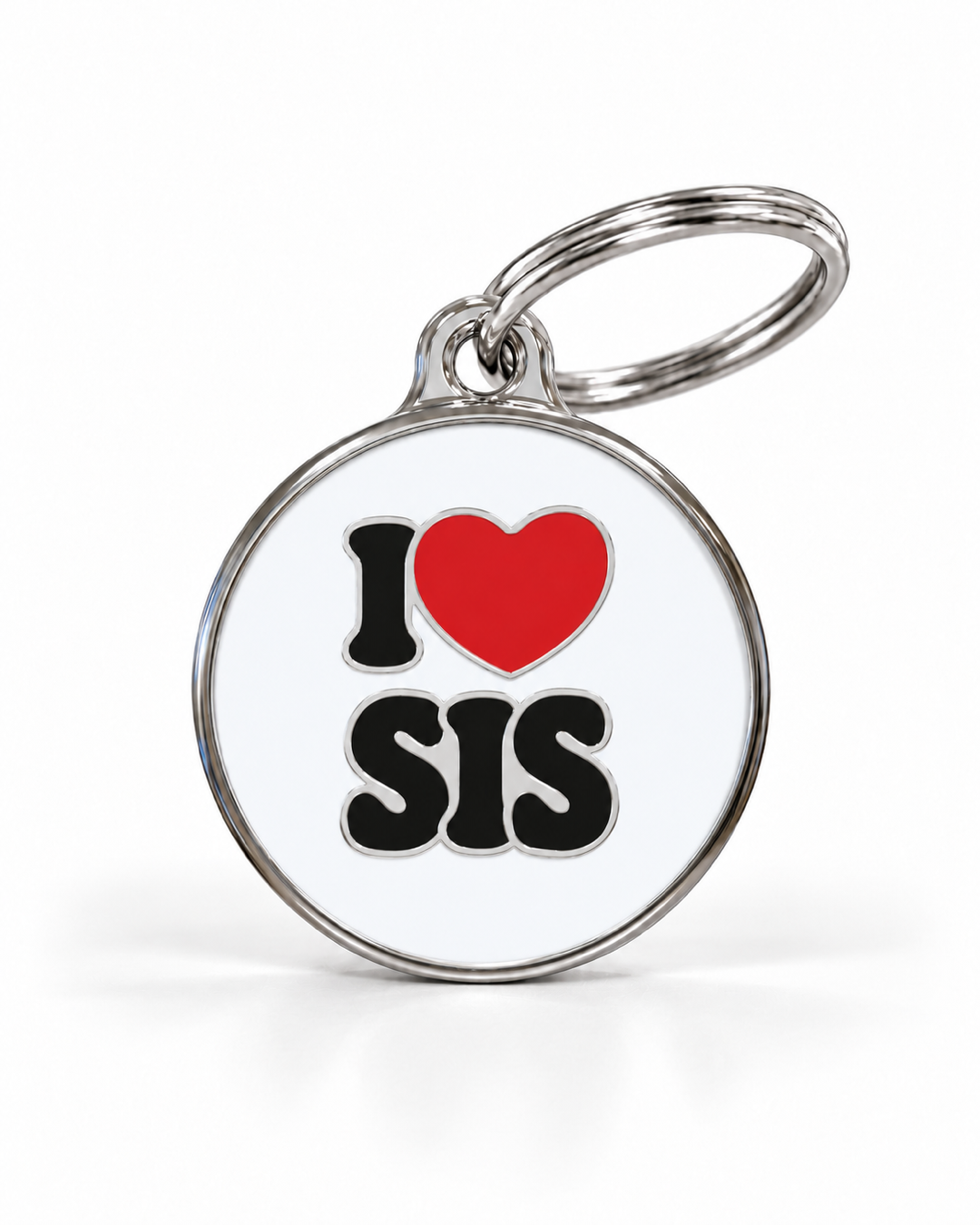 TAGiDOG I Love Sis ID tag dog ID tag, front view on white
