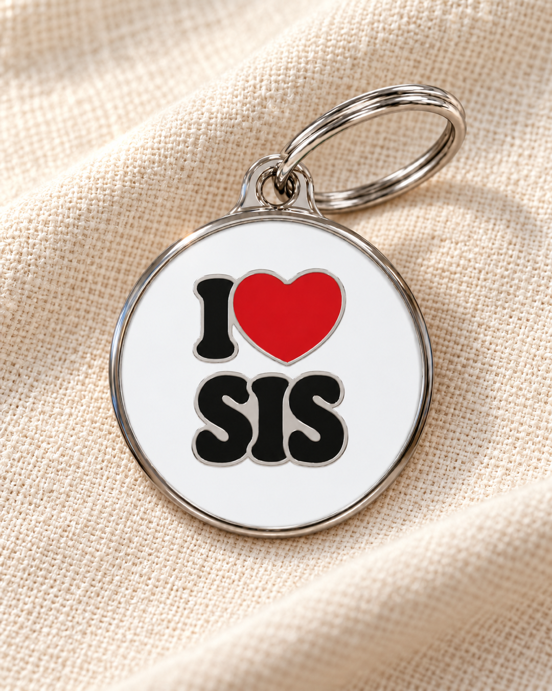TAGiDOG I Love Sis ID tag dog ID tag on light linen