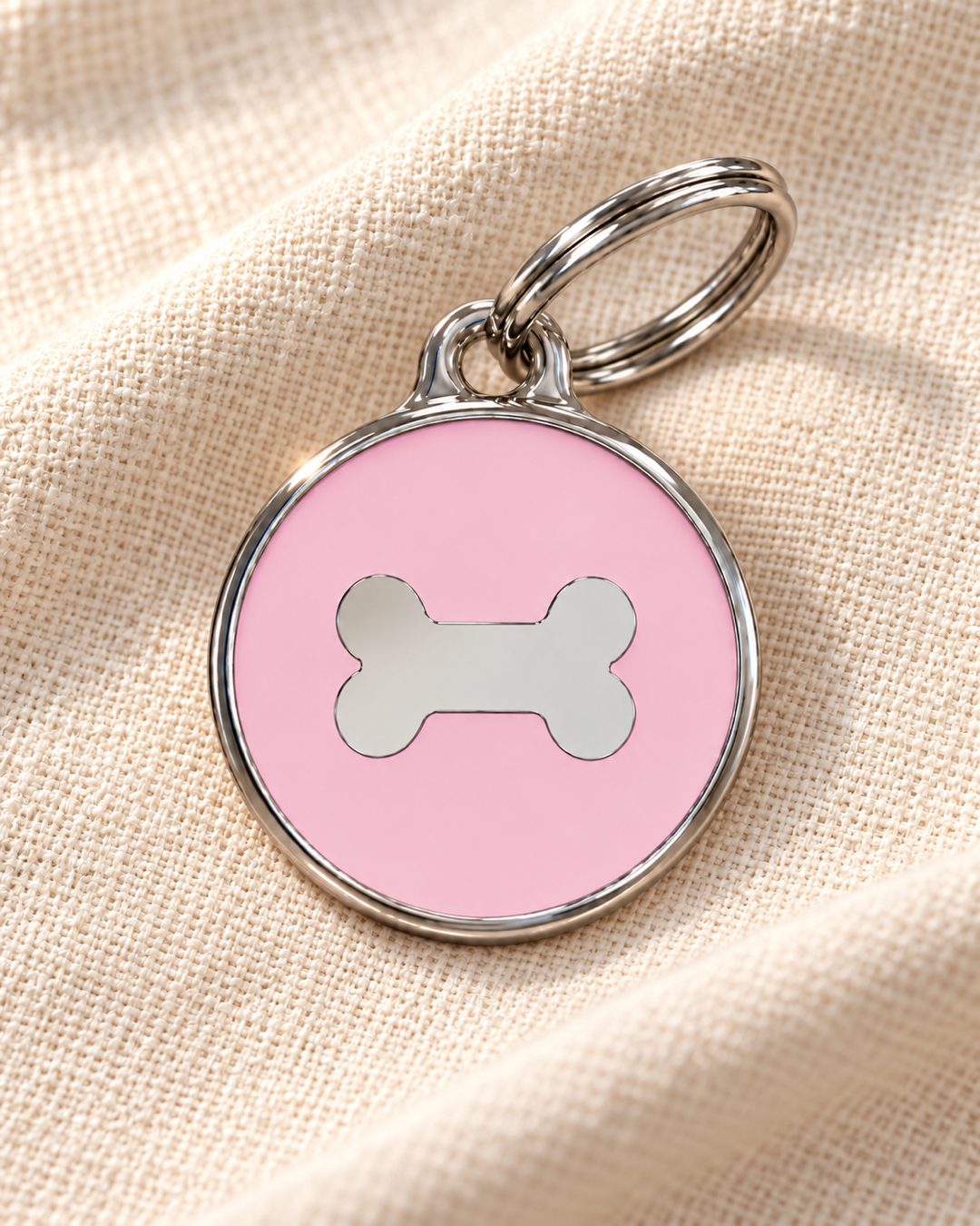 TAGiDOG Icon Bone Ballet ID Tag dog ID tag on light linen