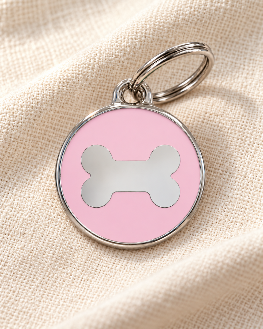 TAGiDOG Icon Bone Ballet ID Tag Medium dog ID tag on light linen