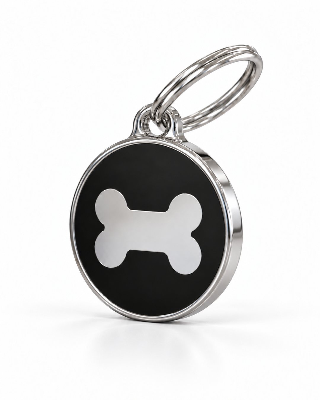 TAGiDOG Icon Bone Black ID Tag Medium, angled view