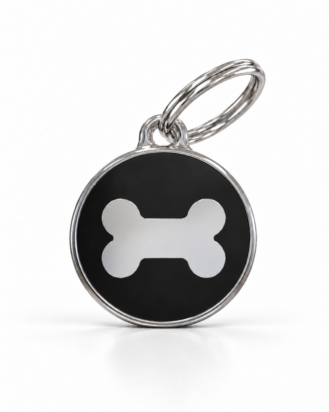 TAGiDOG Icon Bone Black ID Tag Medium, front view on white