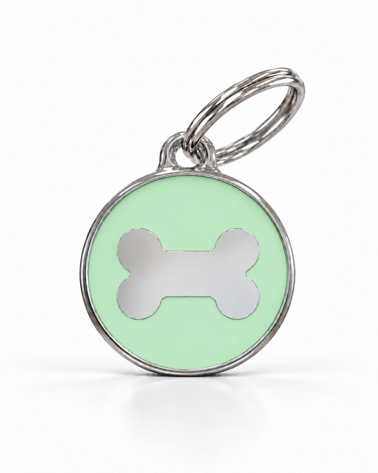 TAGiDOG Icon Bone Pistachio ID Tag Medium dog ID tag, front view on white