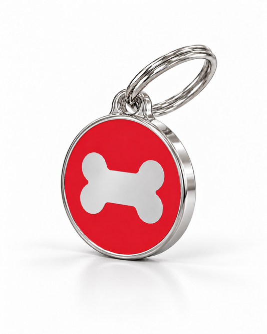 TAGiDOG Icon Bone Red ID Tag Medium, angled view