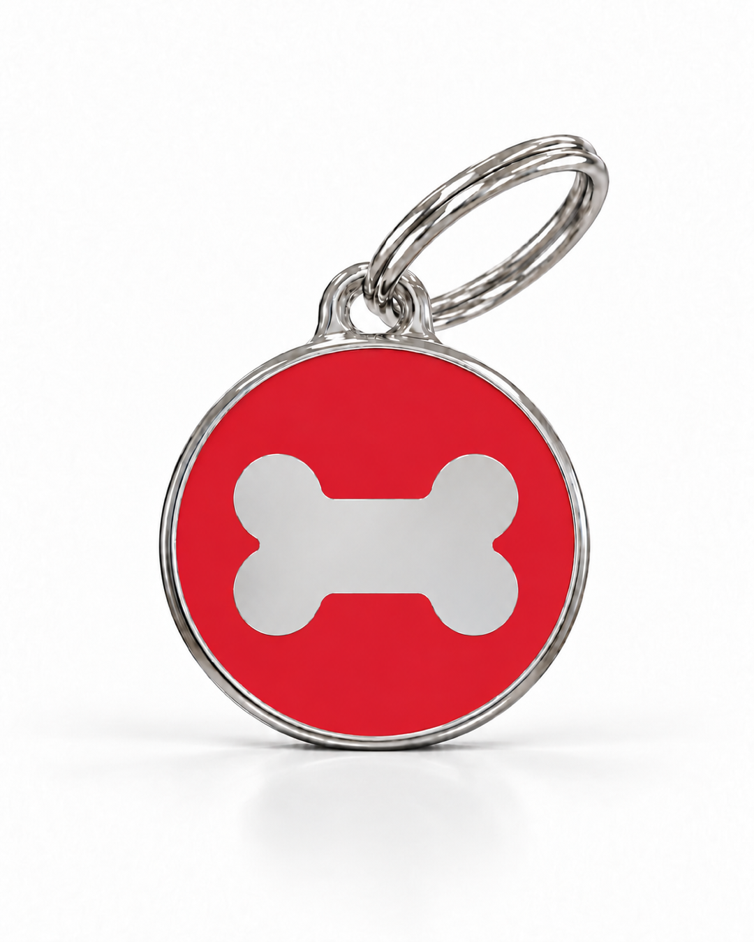 TAGiDOG Icon Bone Red ID Tag Medium, front view on white