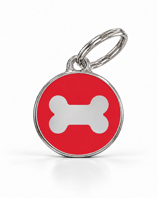 TAGiDOG Icon Bone Red ID Tag Medium, front view on white
