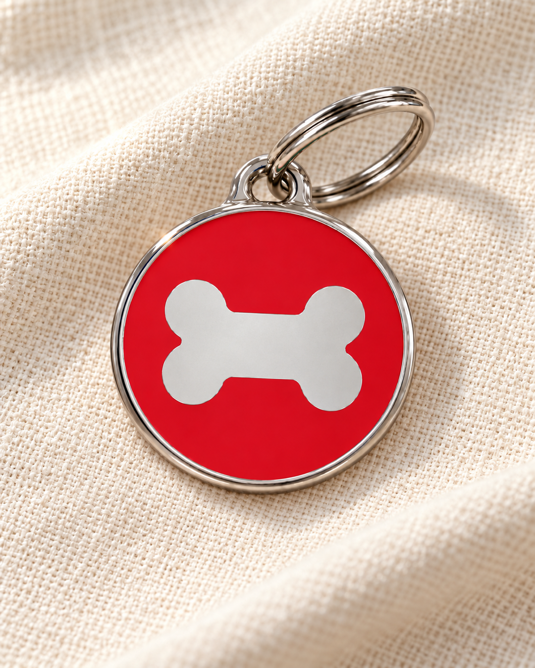 TAGiDOG Icon Bone Red ID Tag Medium on light linen