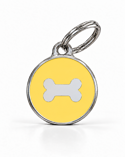 TAGiDOG Icon Bone Yellow ID Tag Small, front view on white