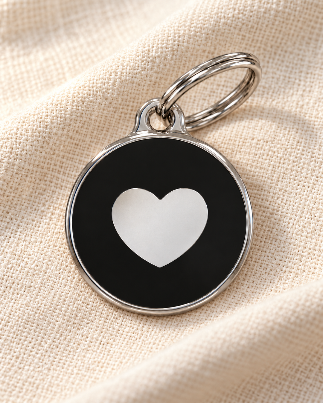 TAGiDOG Icon Heart Black ID Tag on light linen