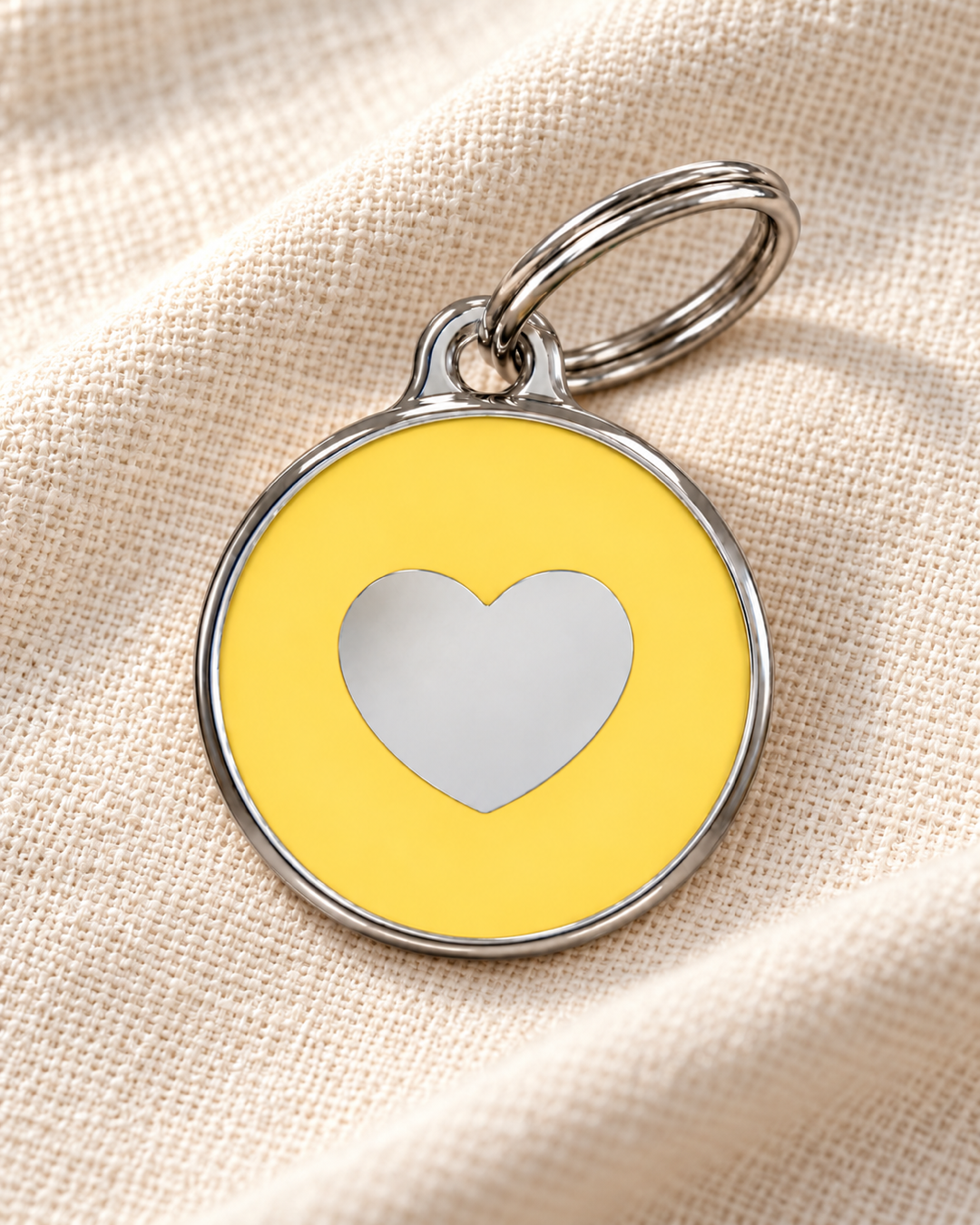TAGiDOG Icon Heart Butter ID Tag dog ID tag on light linen