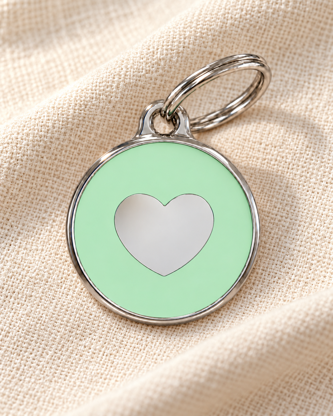 TAGiDOG Icon Heart Pistachio ID Tag dog ID tag on light linen