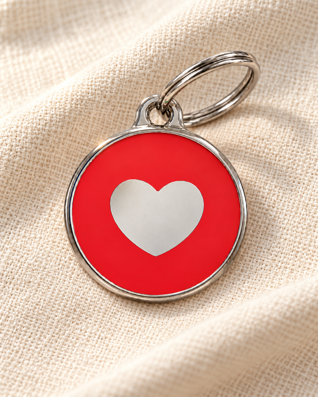 TAGiDOG Icon Heart Red ID Tag on light linen