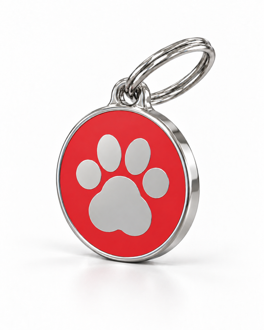TAGiDOG Icon Paw Red ID Tag, angled view
