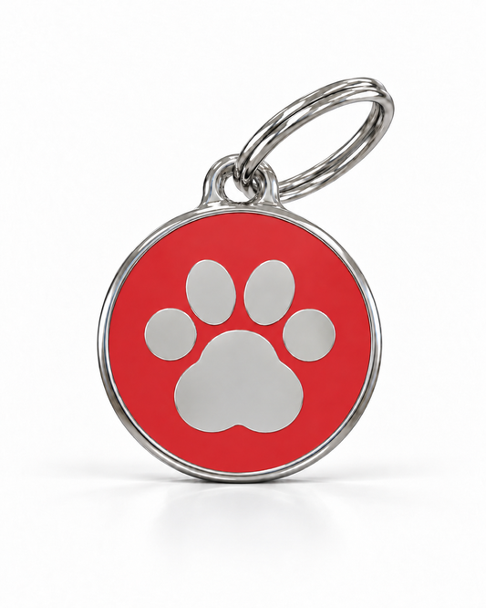 TAGiDOG Icon Paw Red ID Tag, front view on white