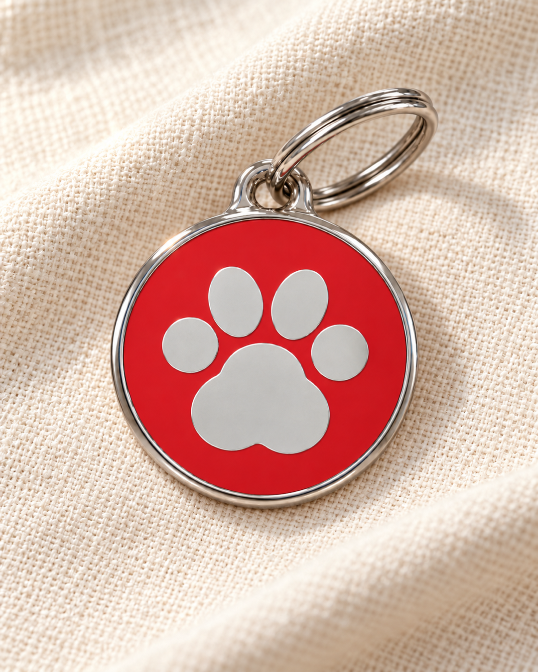TAGiDOG Icon Paw Red ID Tag on light linen
