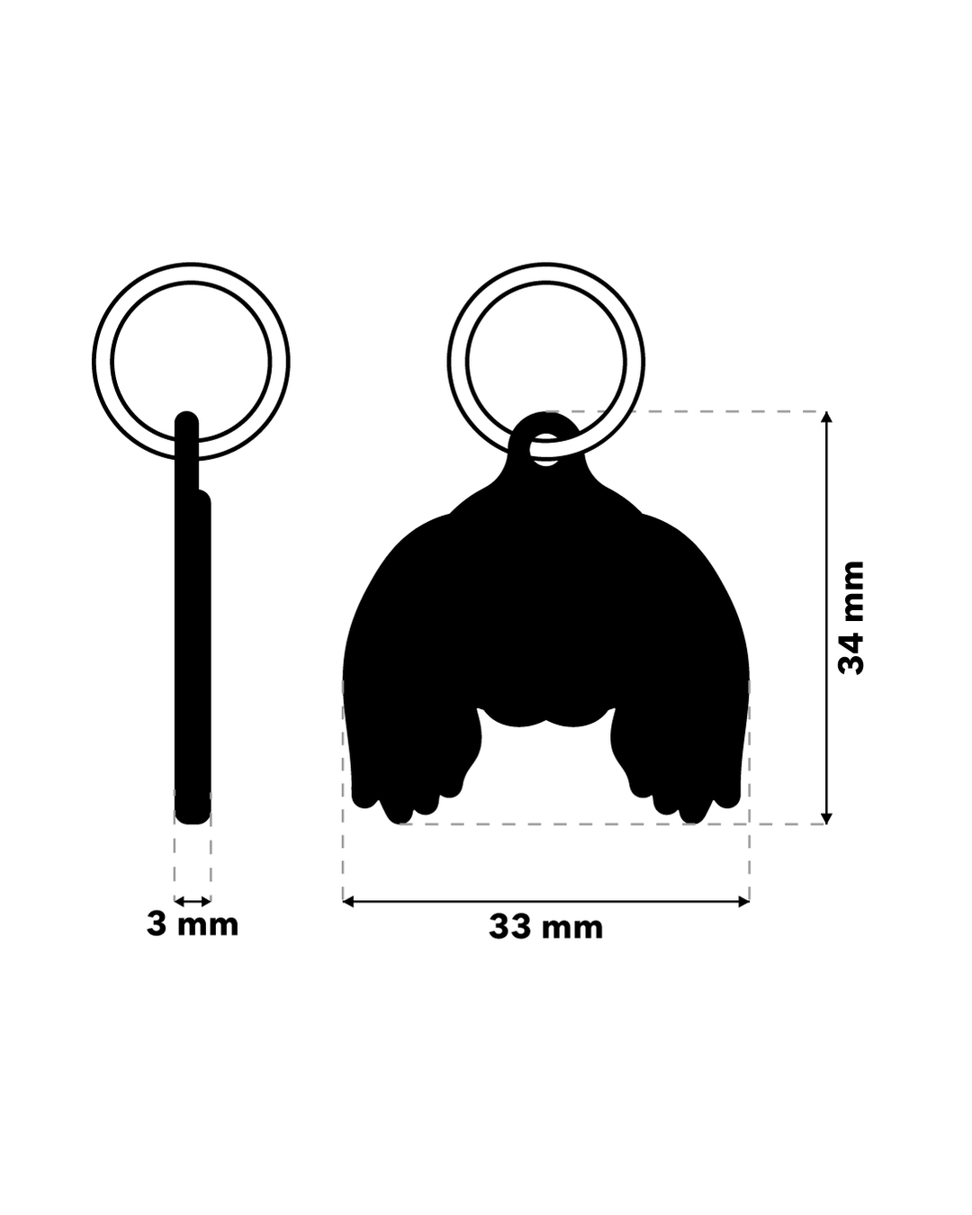 TAGiDOG Japanese Chin Dog ID Tag dimensions, 33 mm wide and 34 mm high, 3 mm thickness