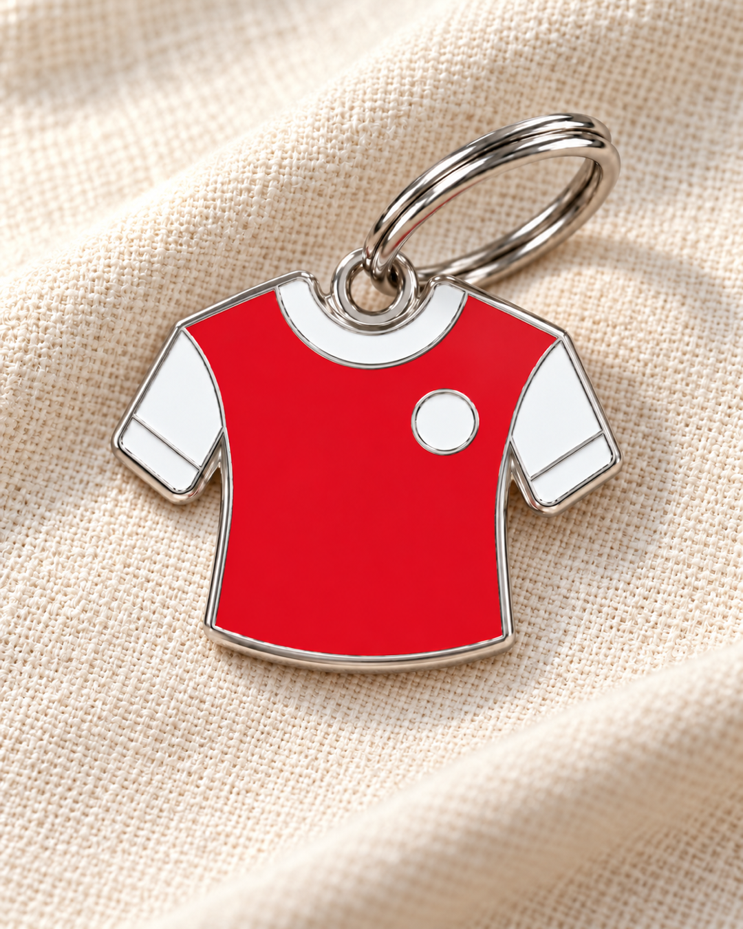 TAGiDOG Jersey Solo Red-White ID Tag dog ID tag on light linen