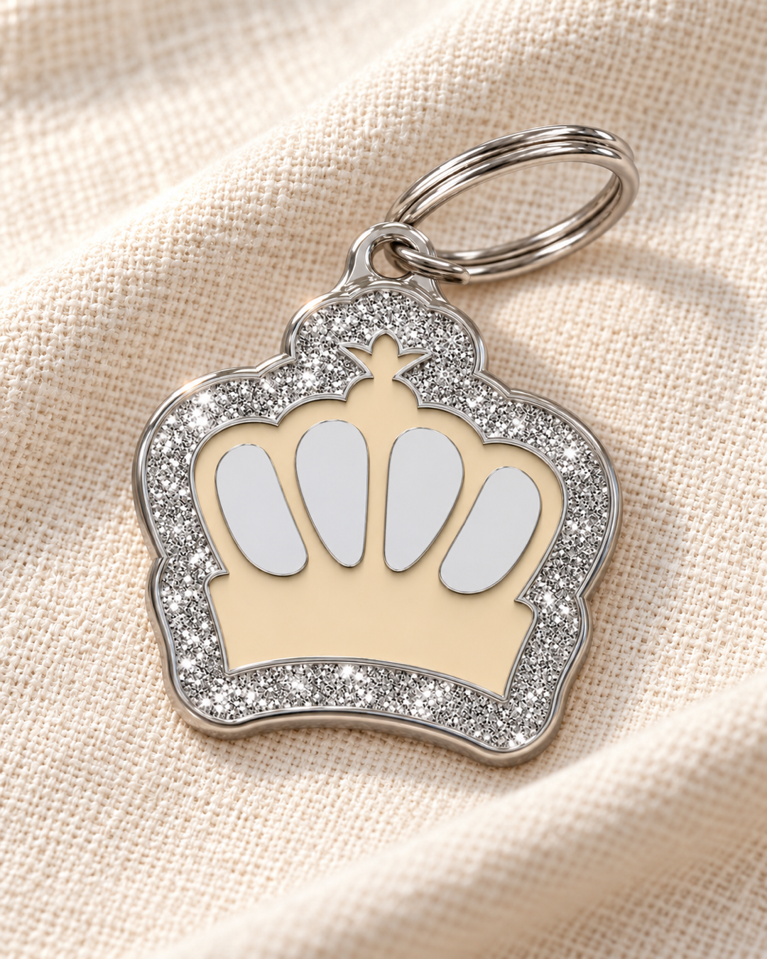 TAGiDOG King Spark Cream ID Tag dog ID tag on light linen