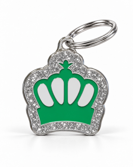 TAGiDOG King Spark Green ID Tag, front view on white