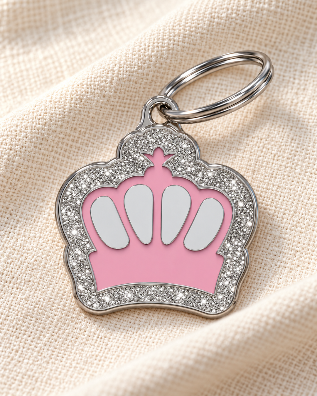 TAGiDOG King Spark Pink ID Tag on light linen