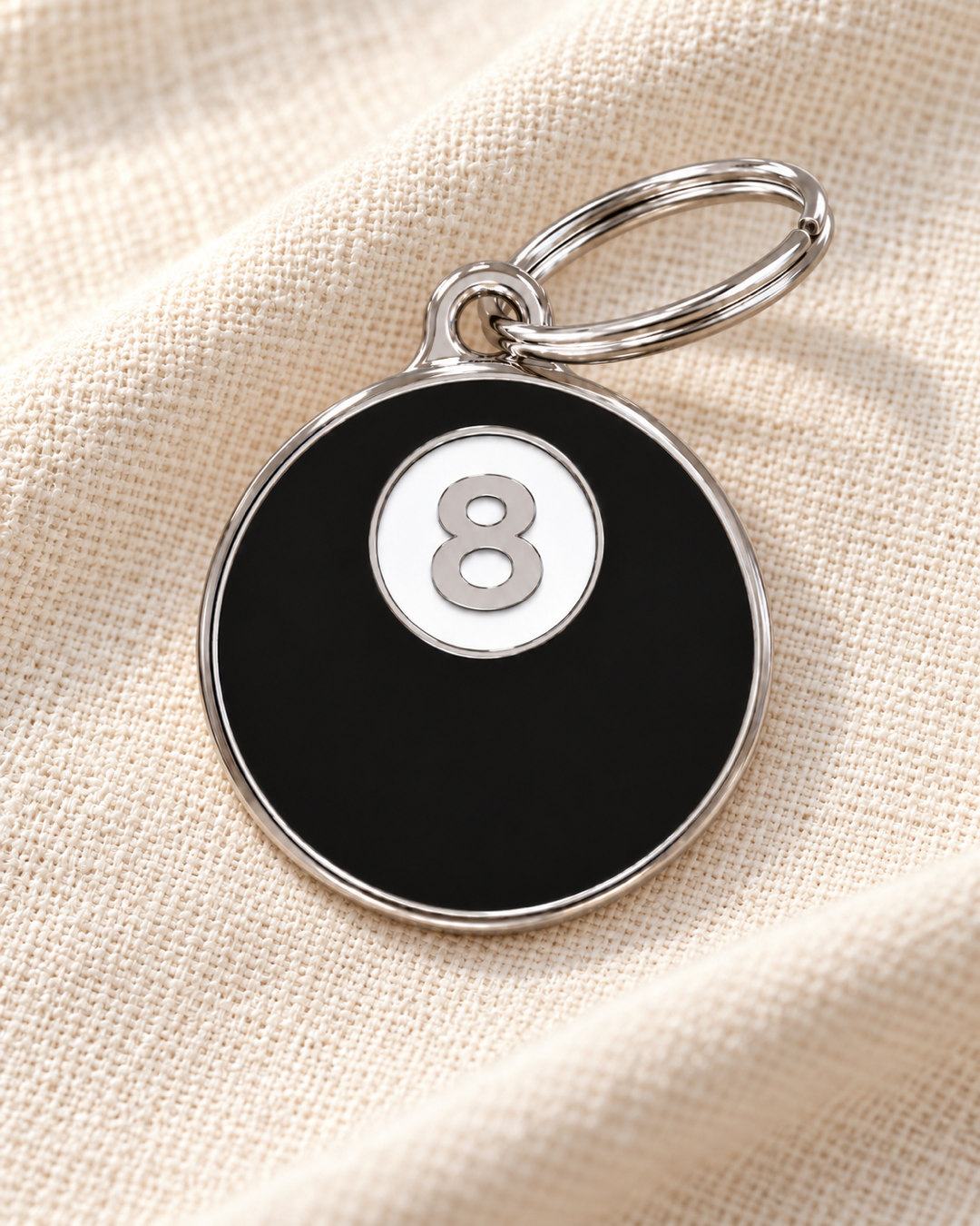 TAGiDOG Lucky Eight Billard ID Tag dog ID tag on light linen