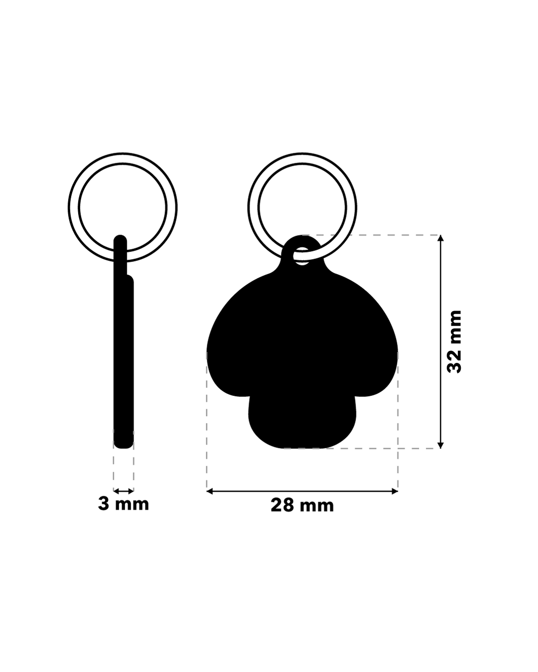 TAGiDOG Mushroom ID Tag ID tag dimensions, 28 mm wide and 32 mm high, 3 mm thickness
