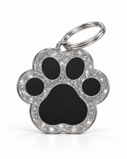 TAGiDOG Paw Spark Black ID Tag dog ID tag, front view on white