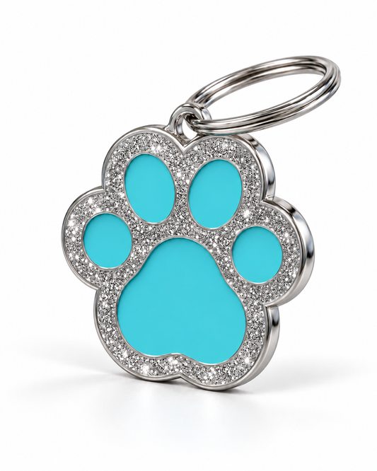 TAGiDOG Paw Spark Blue ID Tag, angled view