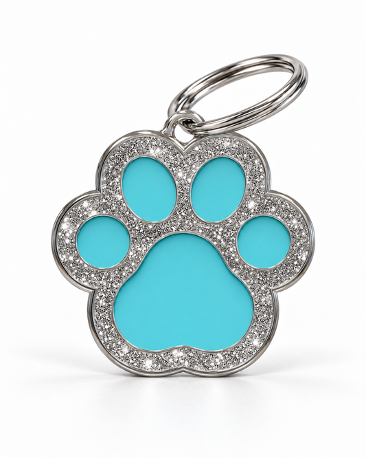 TAGiDOG Paw Spark Blue ID Tag, front view on white