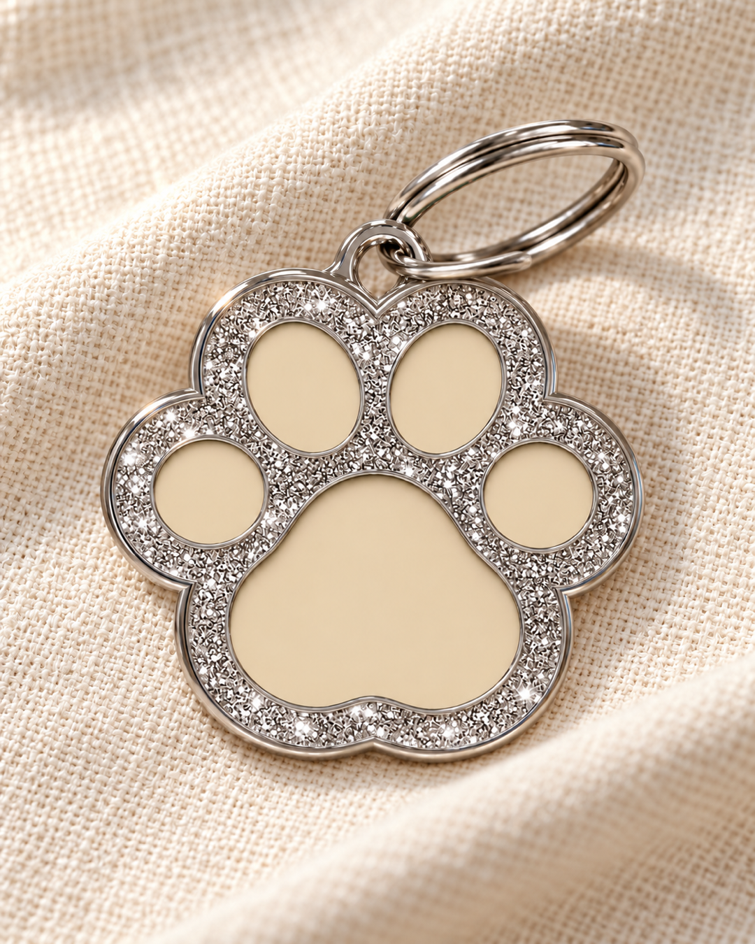 TAGiDOG Paw Spark Cream ID Tag dog ID tag on light linen