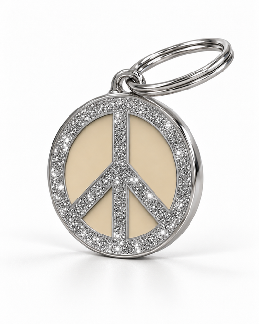 TAGiDOG Peace Spark Cream ID Tag dog ID tag, angled view