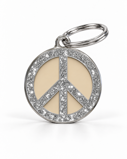 TAGiDOG Peace Spark Cream ID Tag dog ID tag, front view on white