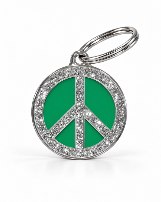 TAGiDOG Peace Spark Green ID Tag, front view on white