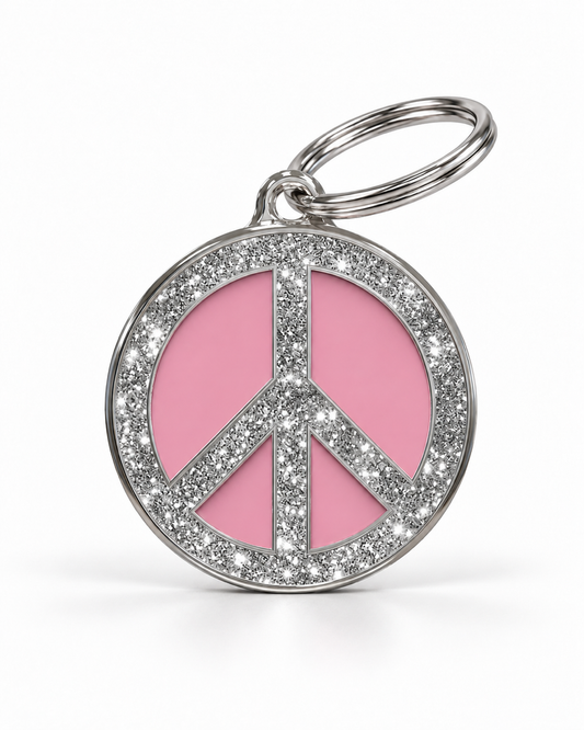 TAGiDOG Peace Spark Pink ID Tag, front view on white
